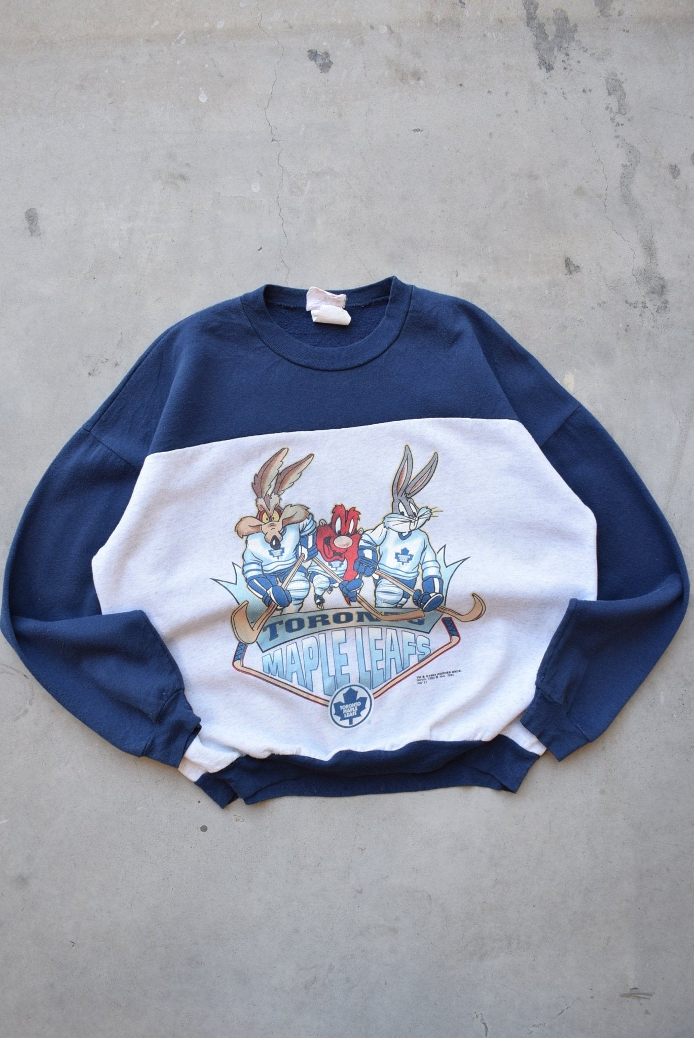 Warner Bros. x NHL Toronto Maple Leaves Navy & Grey Graphic Crewneck — 1994 (S) - Retrospective Store