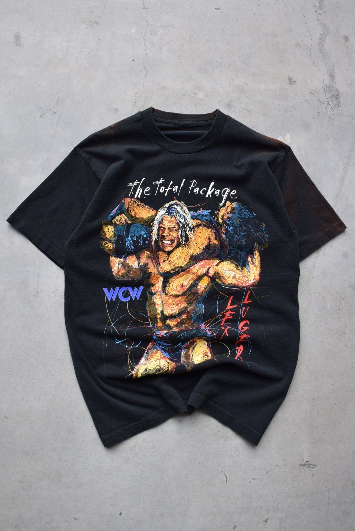 WCW Lex Luger Wrestling Black Graphic Tee — 1990s (M) - Retrospective Store