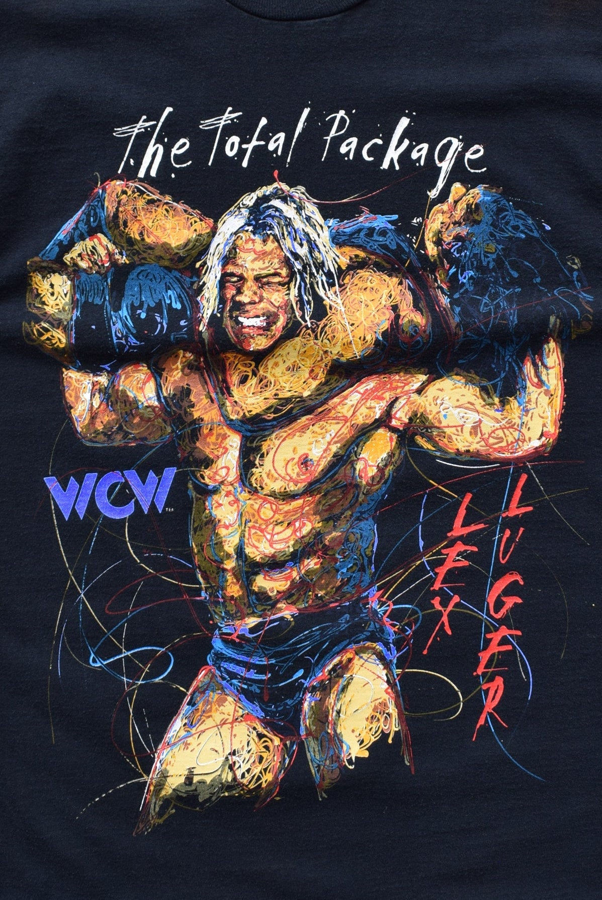 WCW Lex Luger Wrestling Black Graphic Tee — 1990s (M) - Retrospective Store