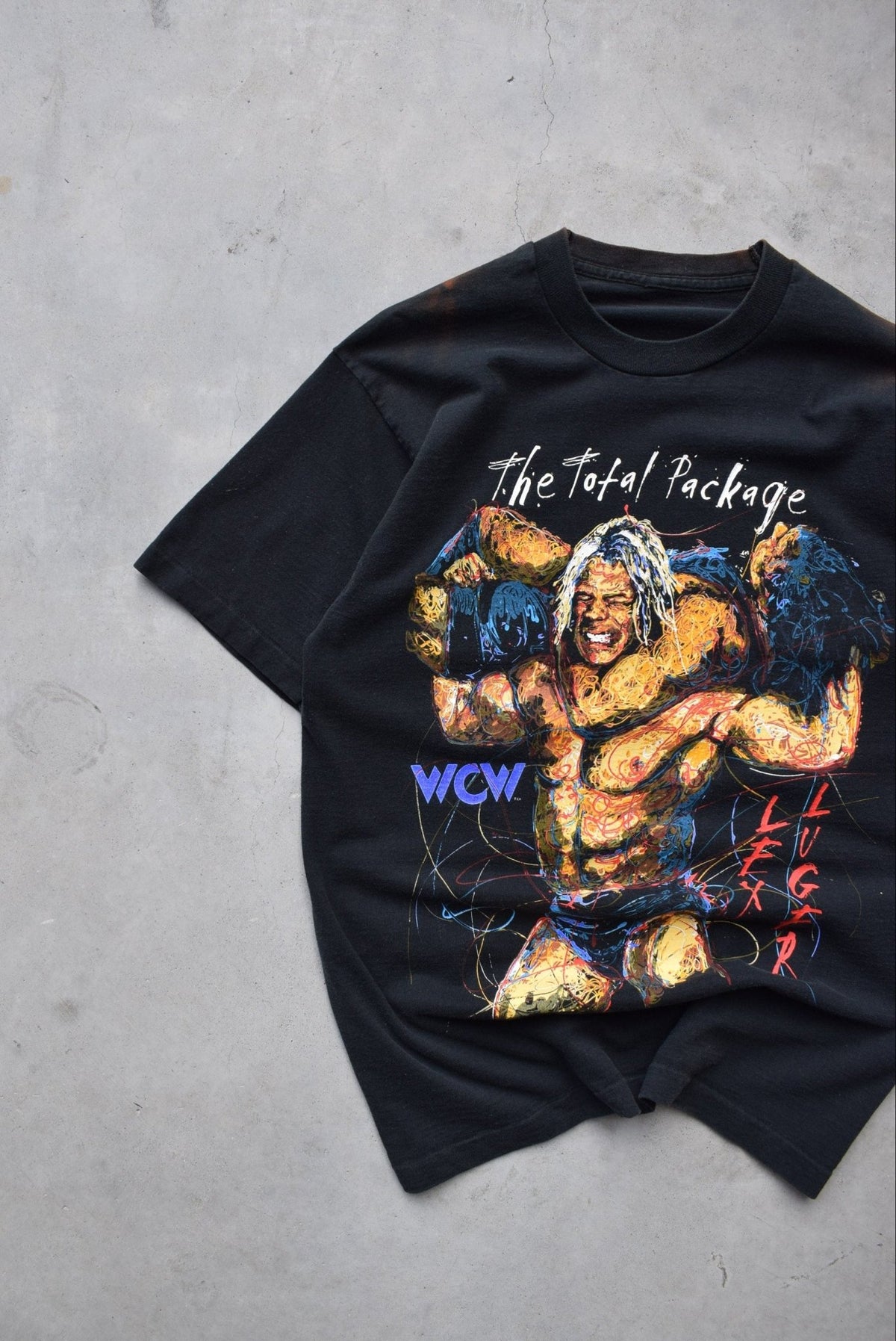 WCW Lex Luger Wrestling Black Graphic Tee — 1990s (M) - Retrospective Store