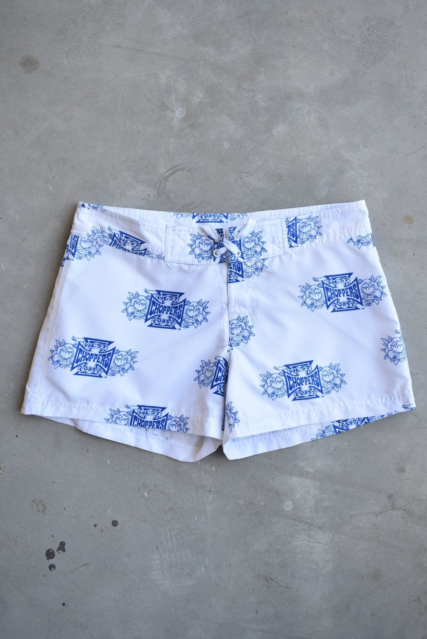West Coast Choppers White Board Shorts — 2000s (Women's M) - Retrospective Store
