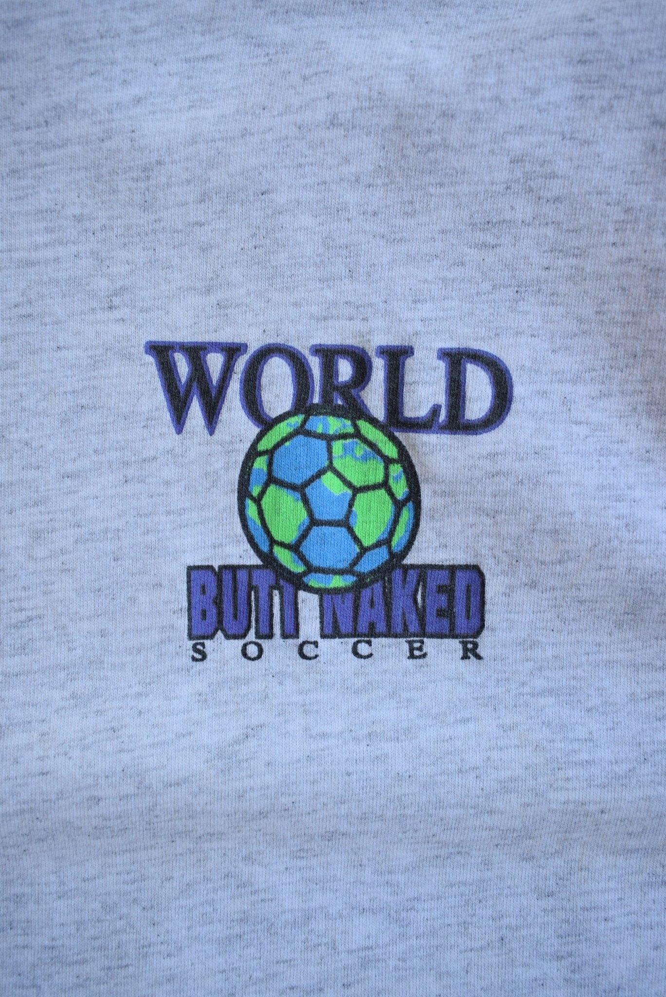 World Butt Naked Soccer Grey Graphic Tee — 1993 (M) - Retrospective Store