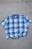 Wrangler Blue & White Cropped Button Up — 2000s (XL/XXL) - Retrospective Store