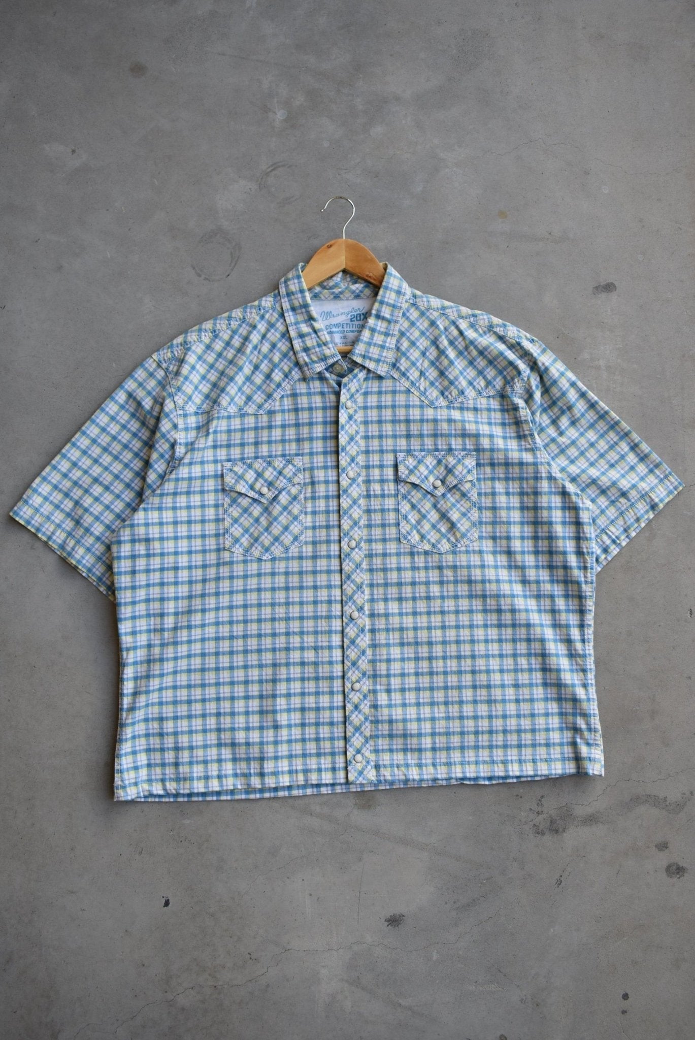 Wrangler Blue & Yellow Cropped Button Up — 2000s (XL/XXL) - Retrospective Store