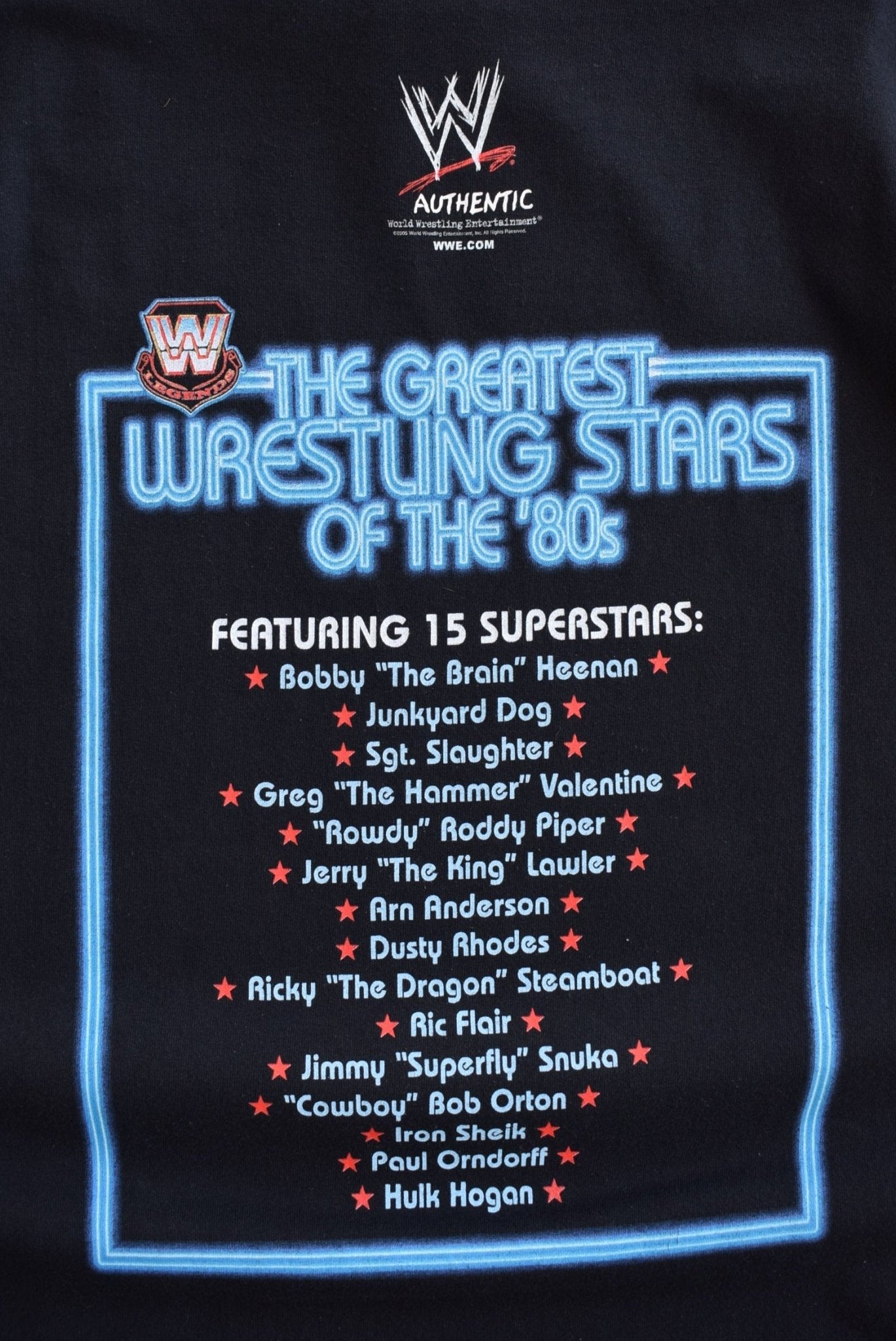 WWE 80's Wrestling Stars Black Graphic Tee — 2002 (XXL) - Retrospective Store