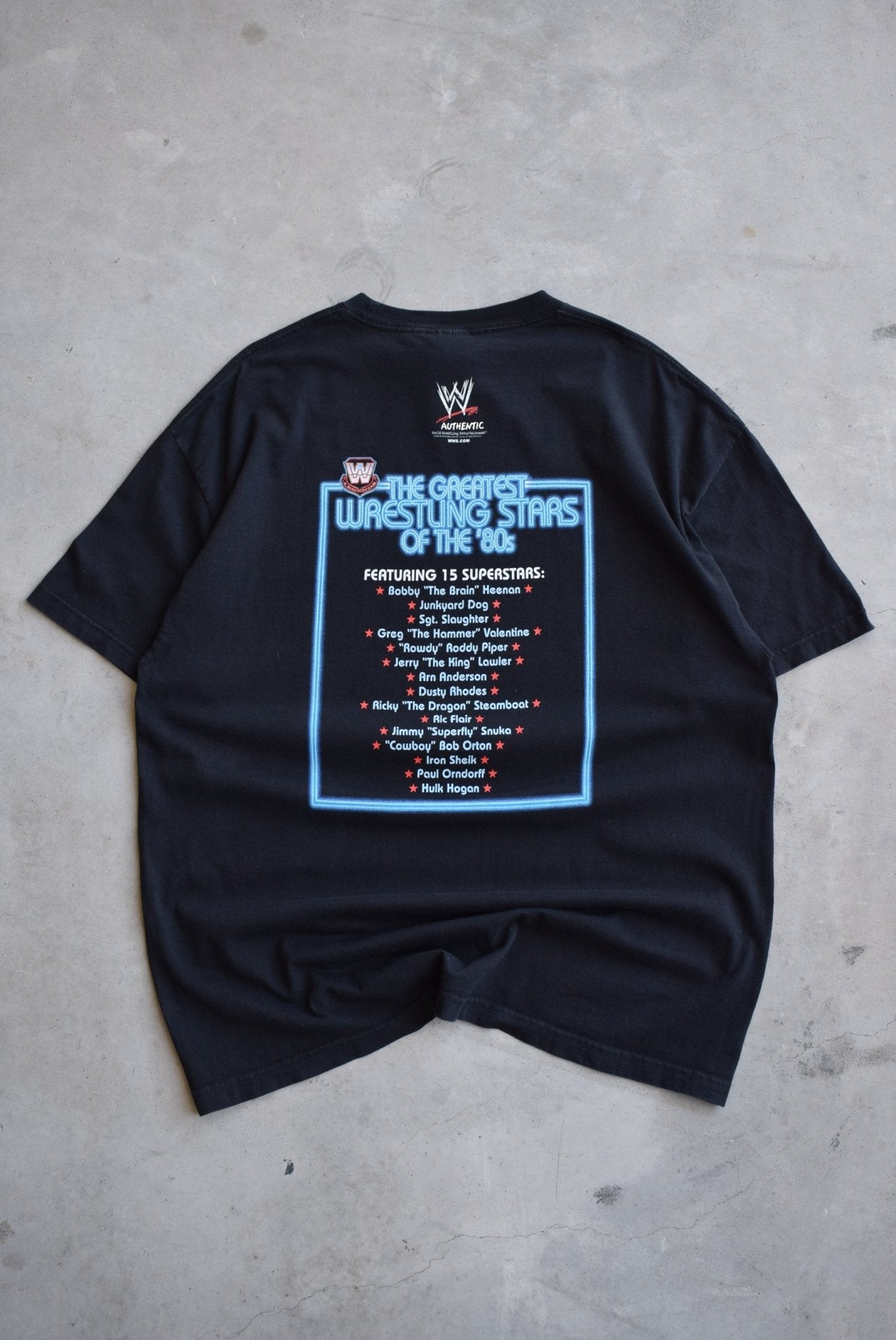 WWE 80's Wrestling Stars Black Graphic Tee — 2002 (XXL) - Retrospective Store