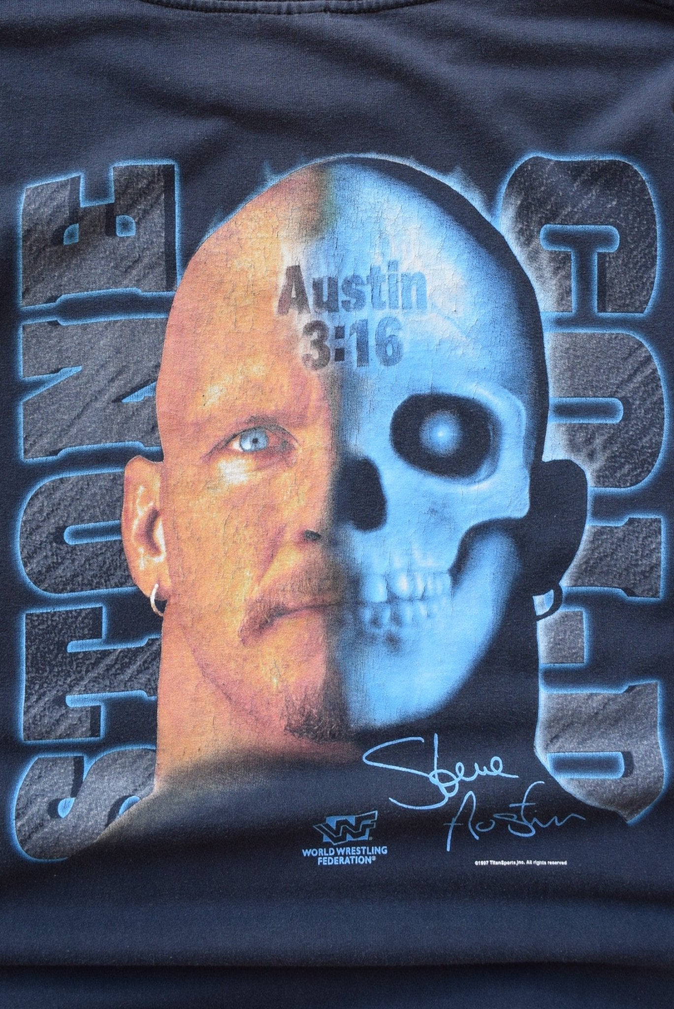 WWF Stone Cold Steve Austin 3:16 Black Graphic Tee — 1997 (L) - Retrospective Store