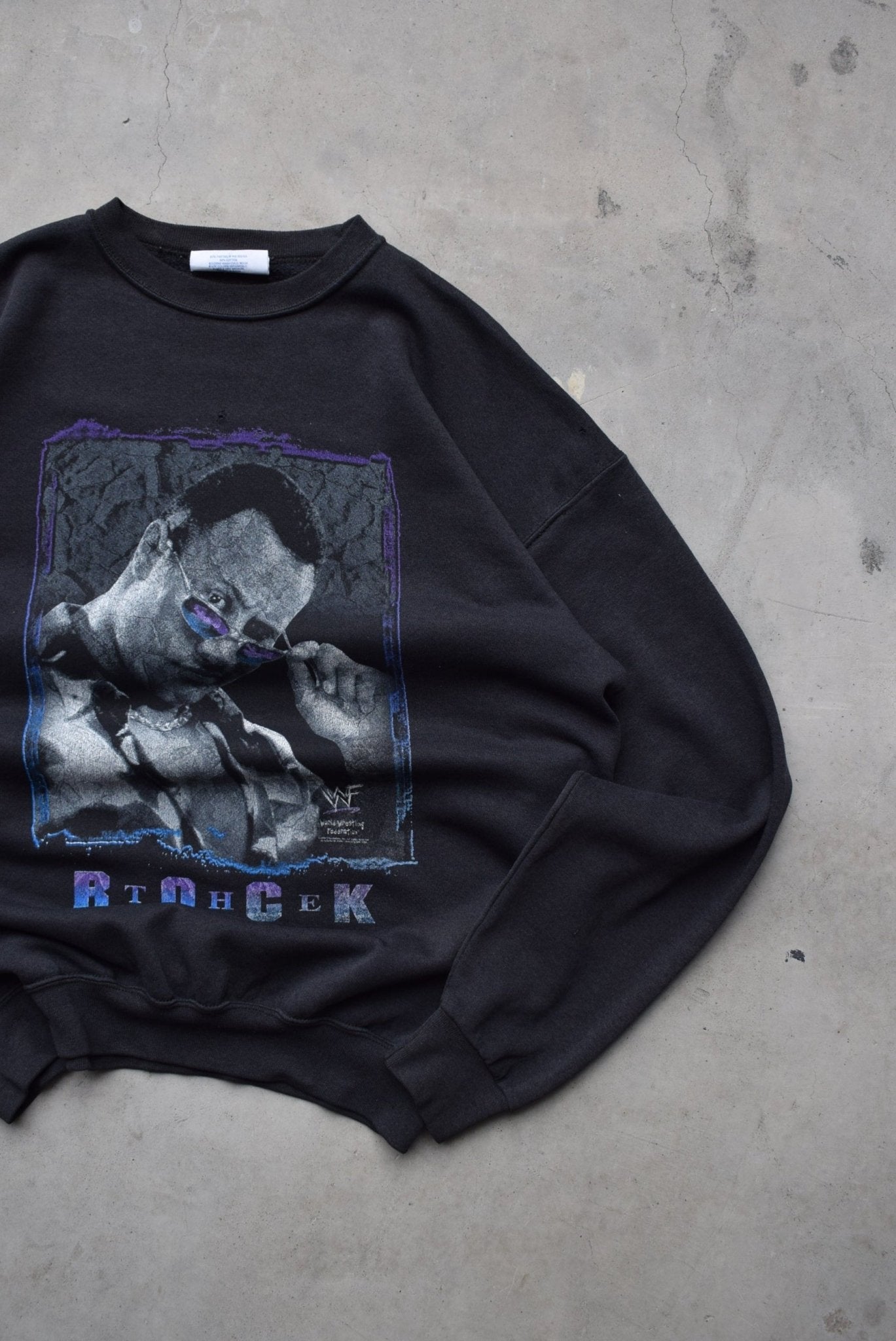 WWF The Rock Black Graphic Crewneck — 1998 (XL) - Retrospective Store