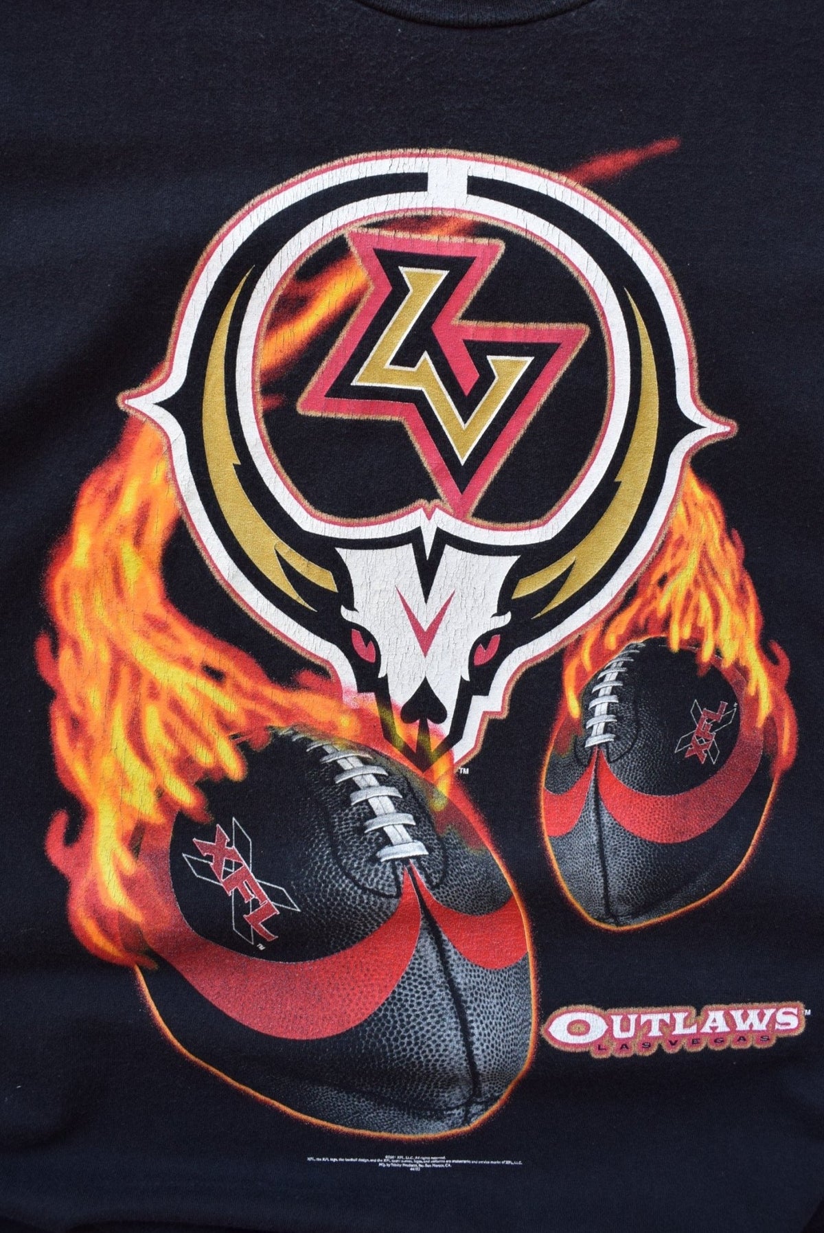 XFL Las Vegas Outlaws Black Graphic Tee — 2001 (XL) - Retrospective Store