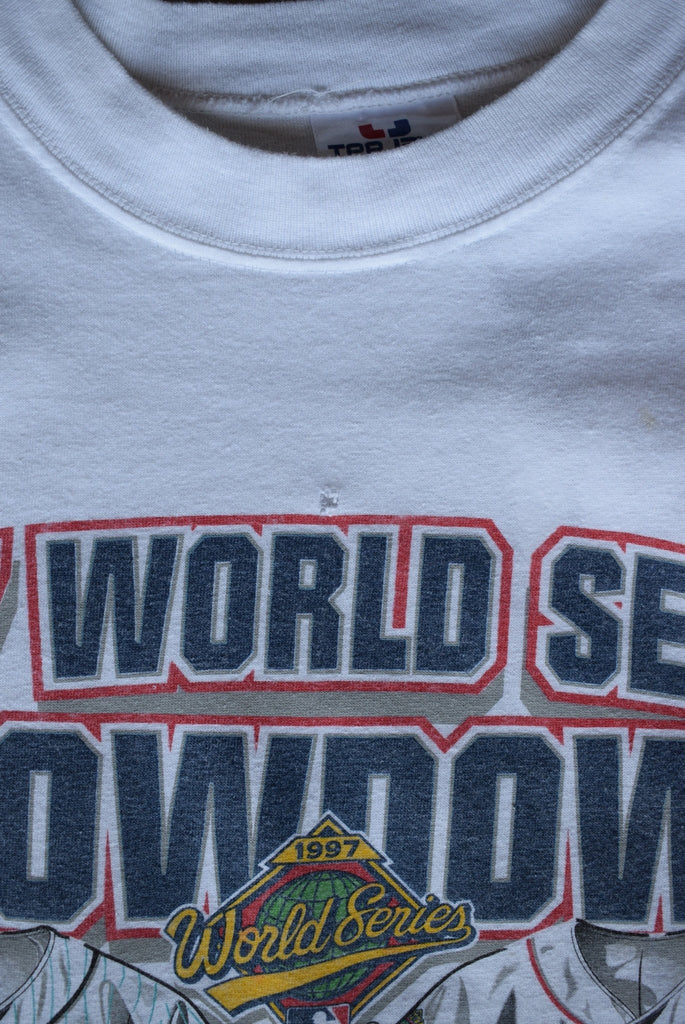 Vintage 1997 MLB Marlins vs Indians World Series Tee (XXL) - Retrospective Store
