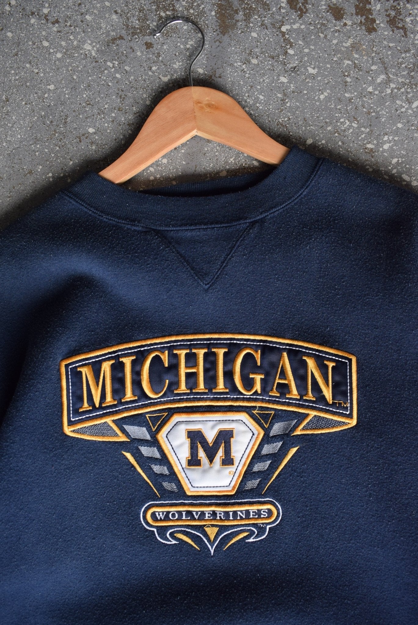 Vintage University of Michigan Wolverines Embroidered Crewneck (L) - Retrospective Store